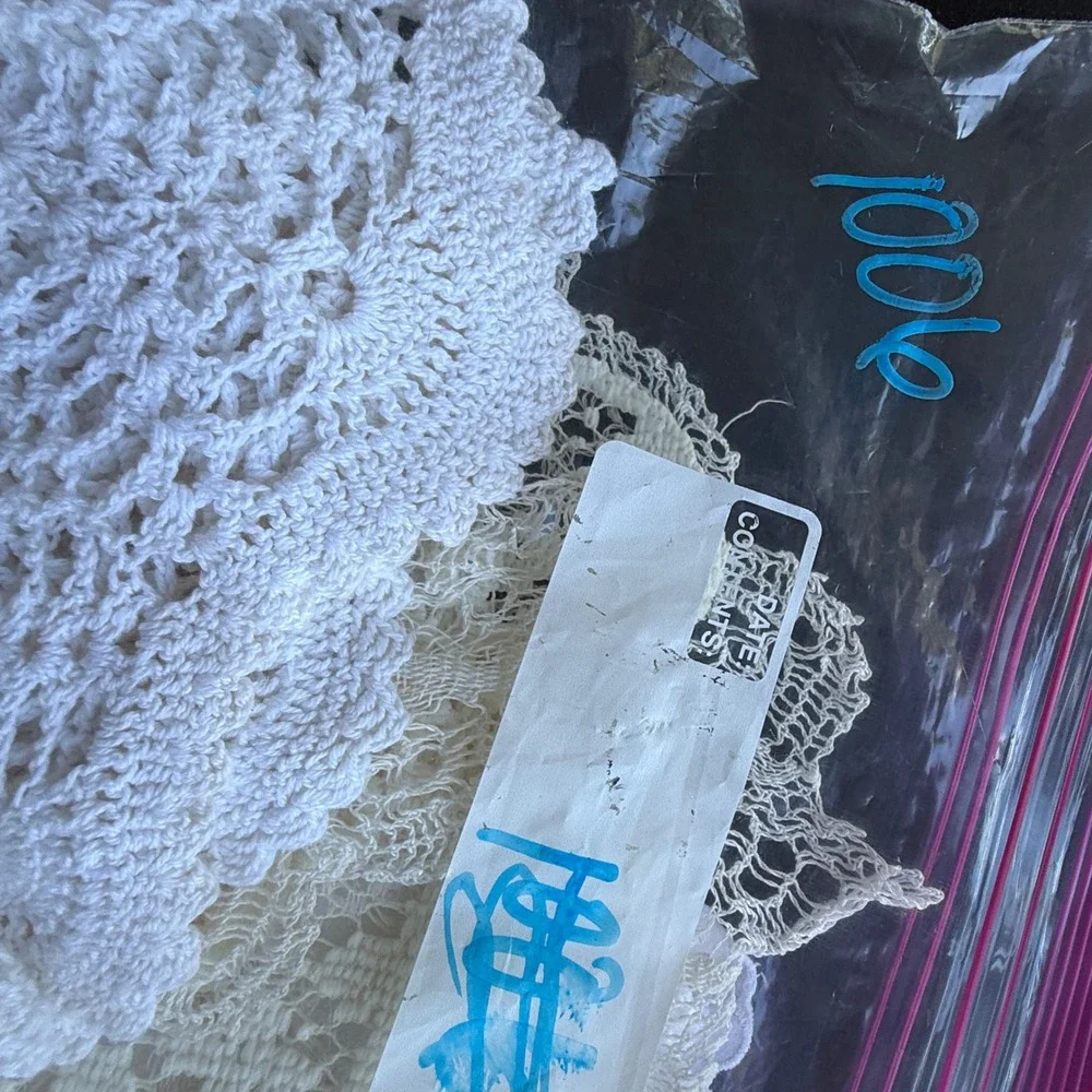 Vintage White Lace Doily Set 4 Piece Crocheted Eyelet Battenburg Mixed Lot